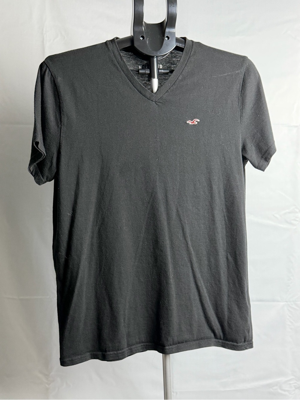 Hollister Black V-Neck Tee with Small Pink Logo